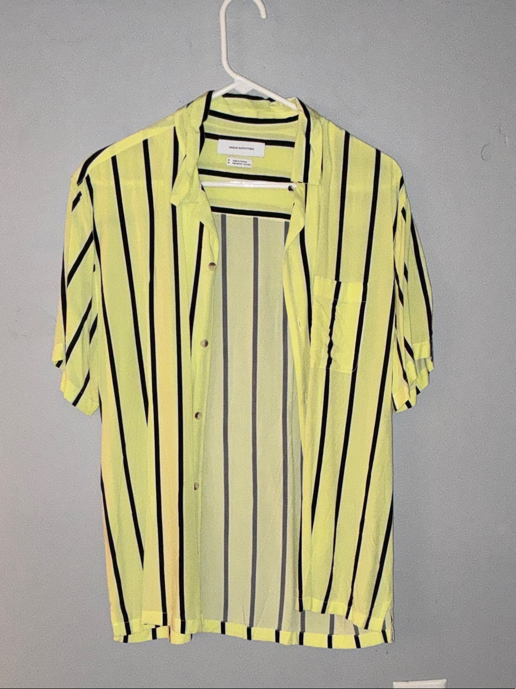 Urban Outfitters Yellow And Black Vertical Stripe Short-Sleeve Shirt